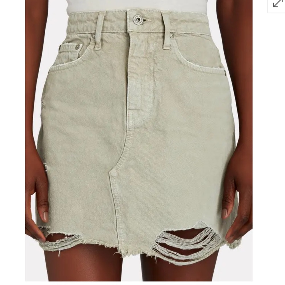 JONATHAN SIMKHAI Linnea Organic Cotton Distressed Denim Skirt sz 28 eucalyptus